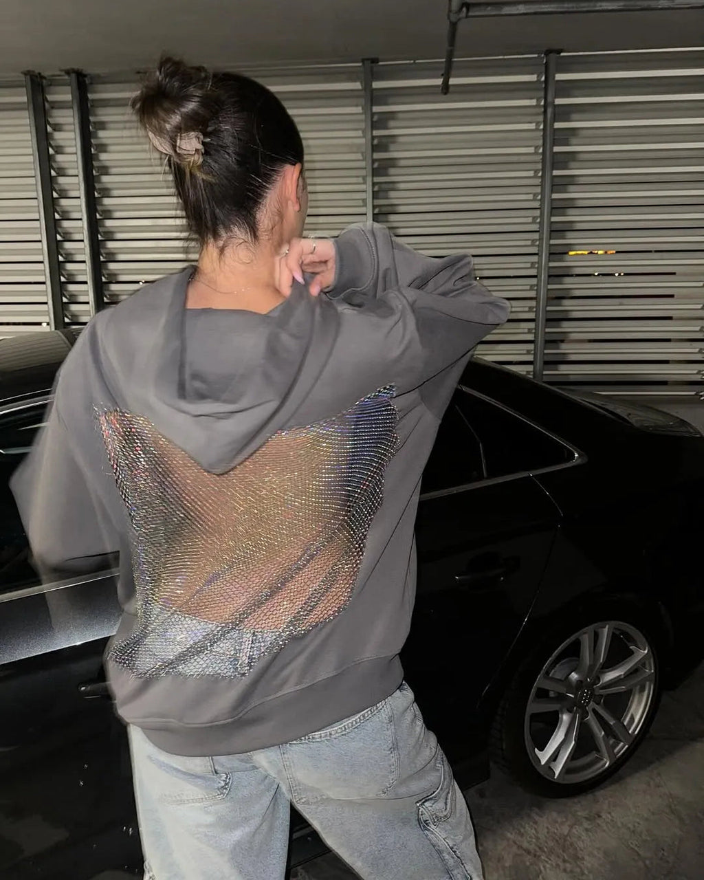 Luna Rhinestone Mesh Hoodie