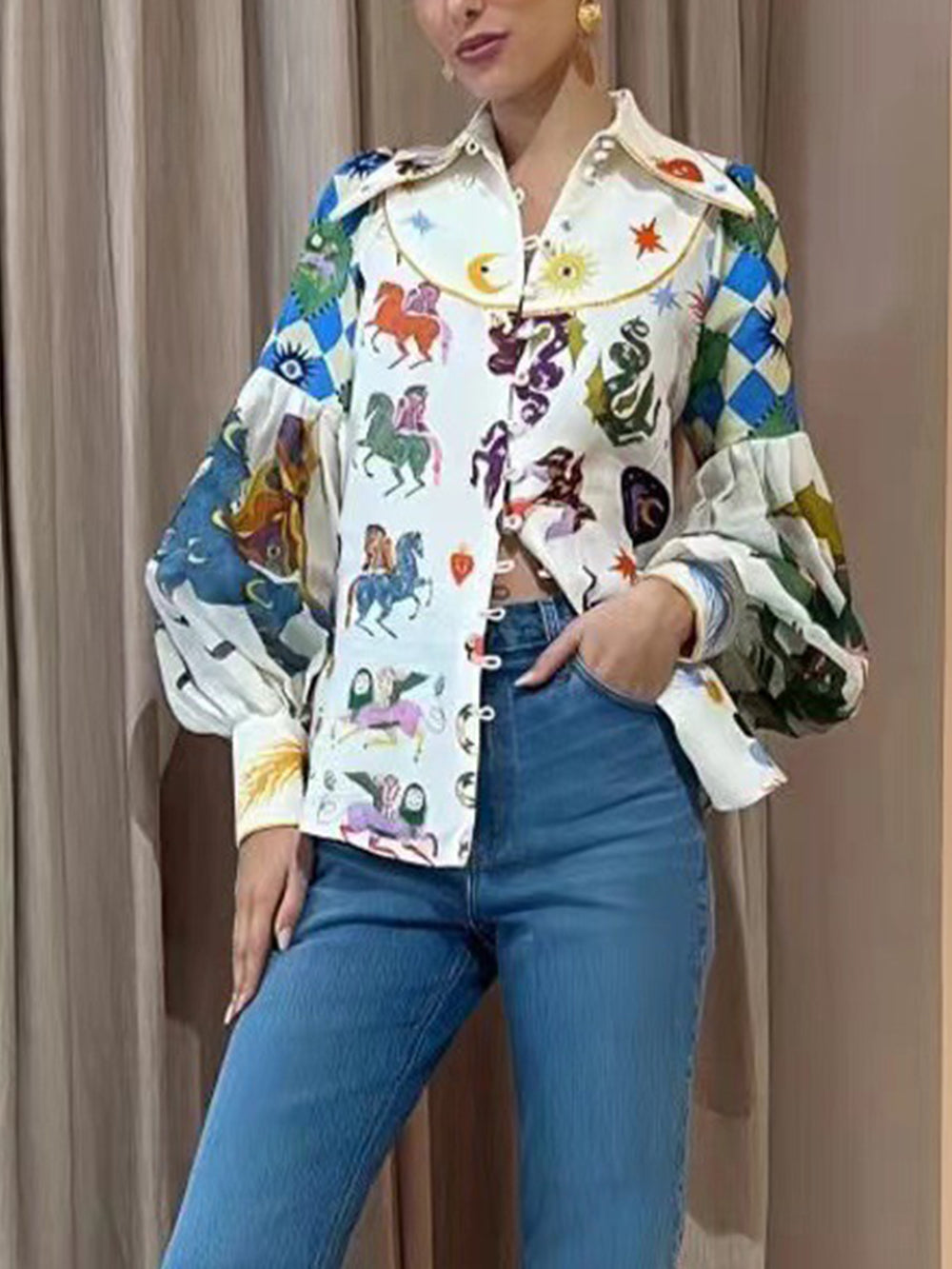 Rebel Graffiti Lantern Sleeve Shirt