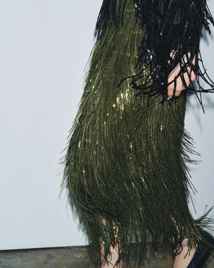 Gilded Fringe Sequin Midi Skirt