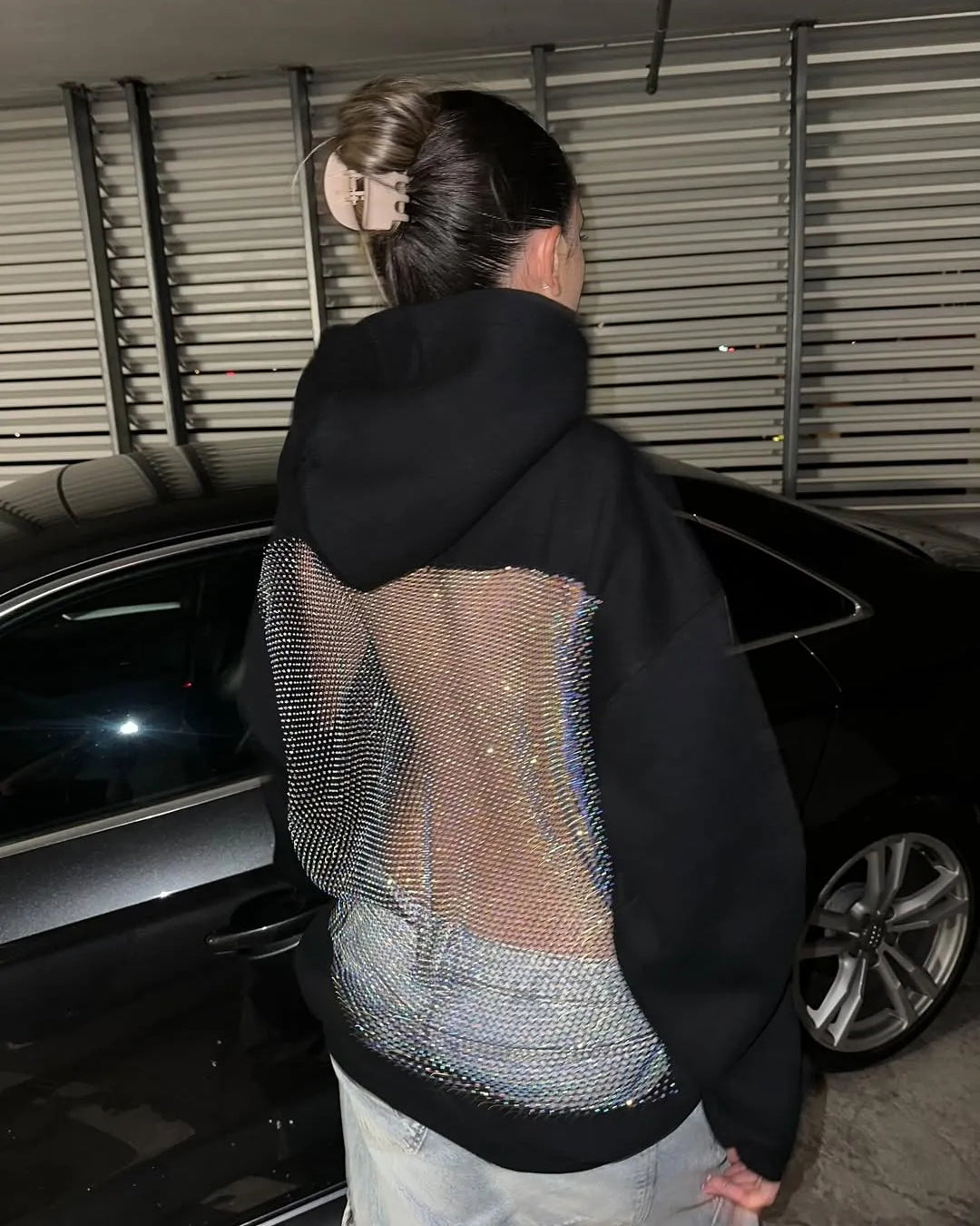 Luna Rhinestone Mesh Hoodie