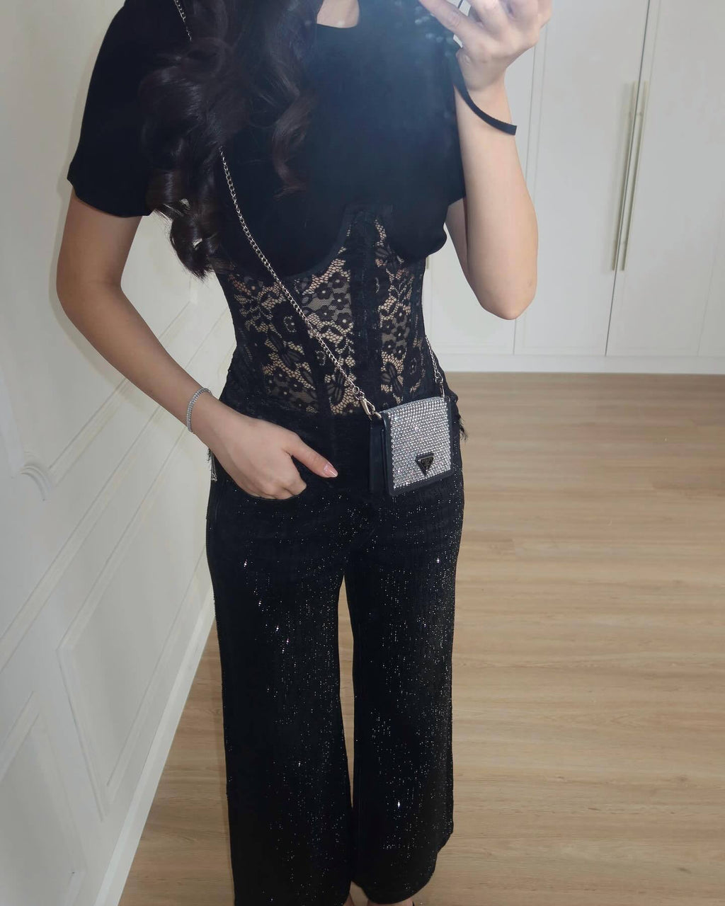 Lace Corset Panel Short-Sleeve Top