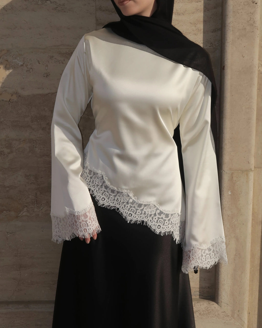 Luxe Satin Lace Trim Tie-Waist Top