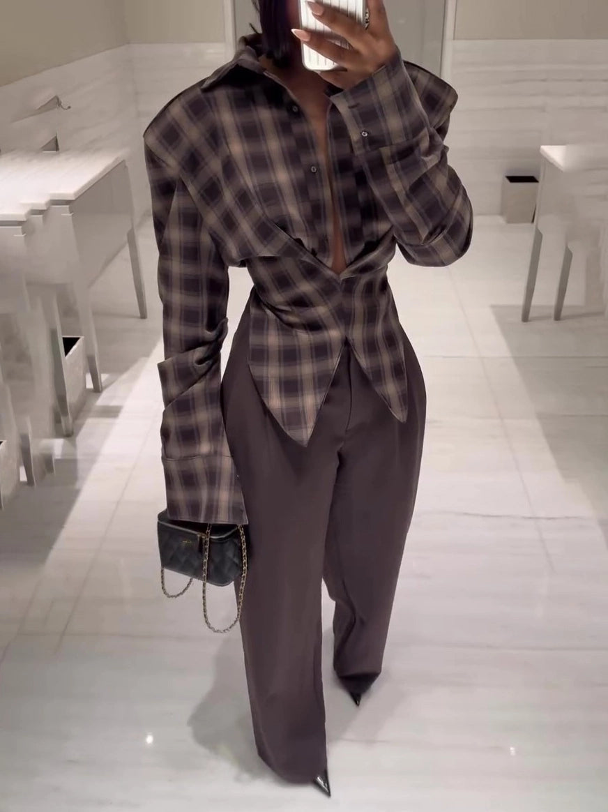 Nomad Plaid Button-Down Blouse