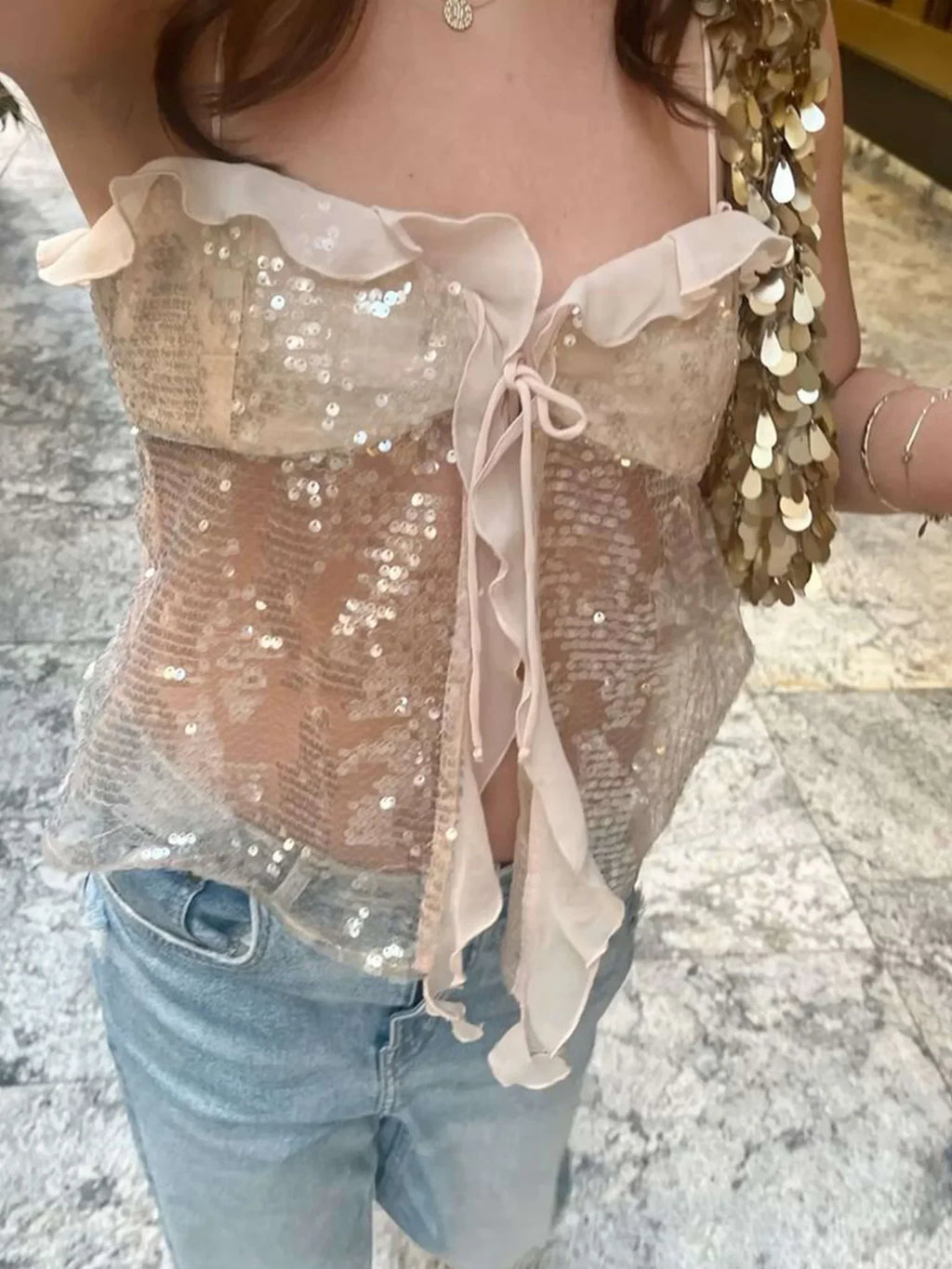 Clarissa Sequin Halter Top