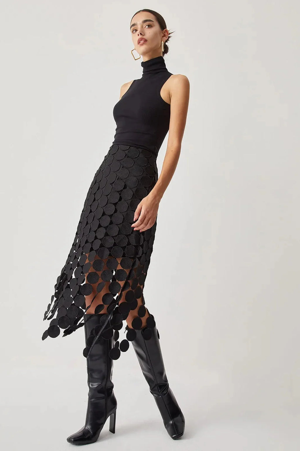 Tutti Black Laser Cut Multi Circle Double Layered Skirt