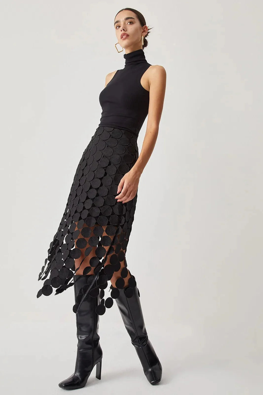 Tutti Black Laser Cut Multi Circle Double Layered Skirt