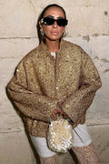 Gold 3D Sequin Embroidered Wool Blend Pocket Coat