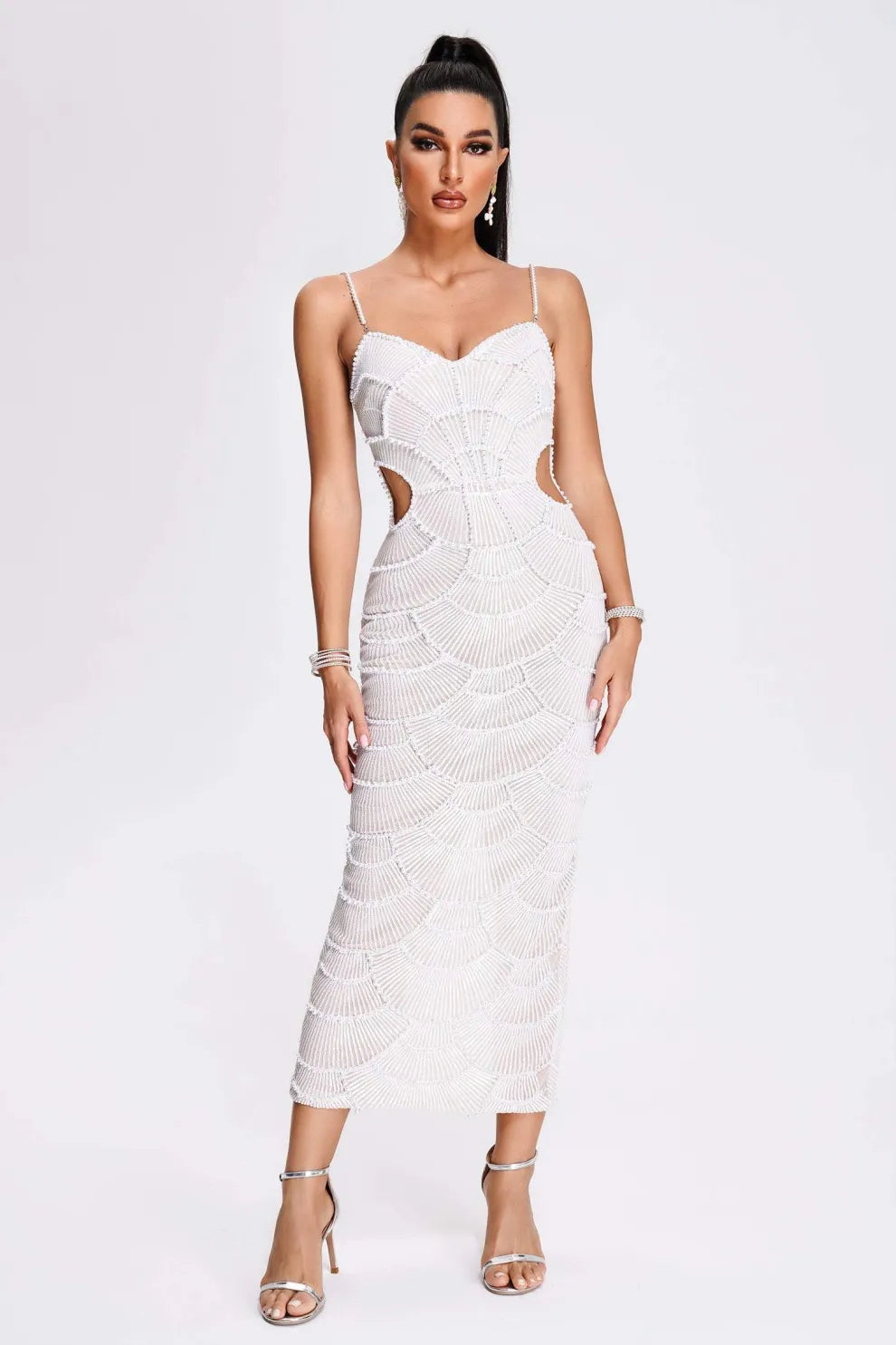 Stormi | Pearl Sequin Midi Dress